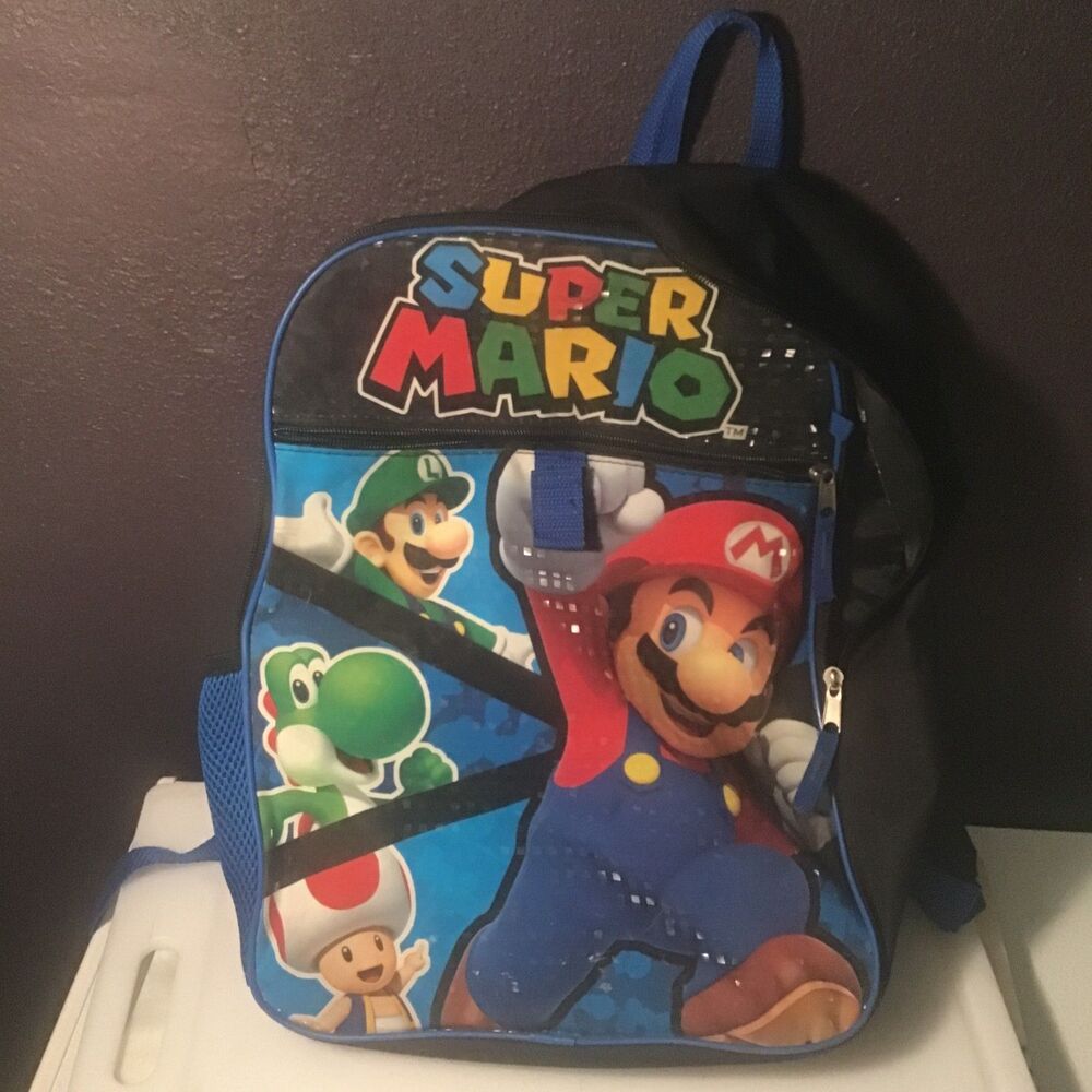 Super Mario Bros 16" Backpack Mario Luigi Yoshi Toad Nintendo School Bag